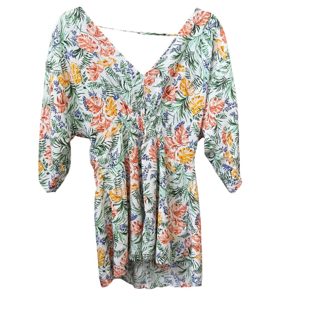 Onia Womens Size Small Floral V-Neck Top Lightweight Tunic Tropical Resortwear